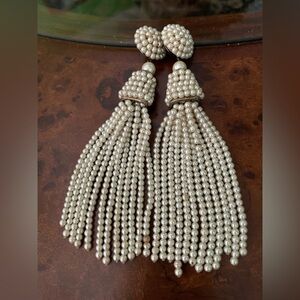 Cream Tassel Earrings with Beaded Knot